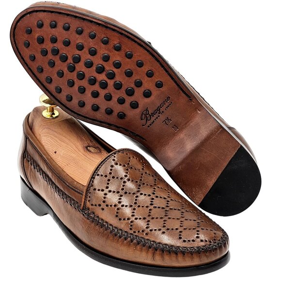NEW Vintage Bragano Cole Haan Men's 7.5M Brown Leather Dress Shoes Italy Loafers - Picture 9 of 16